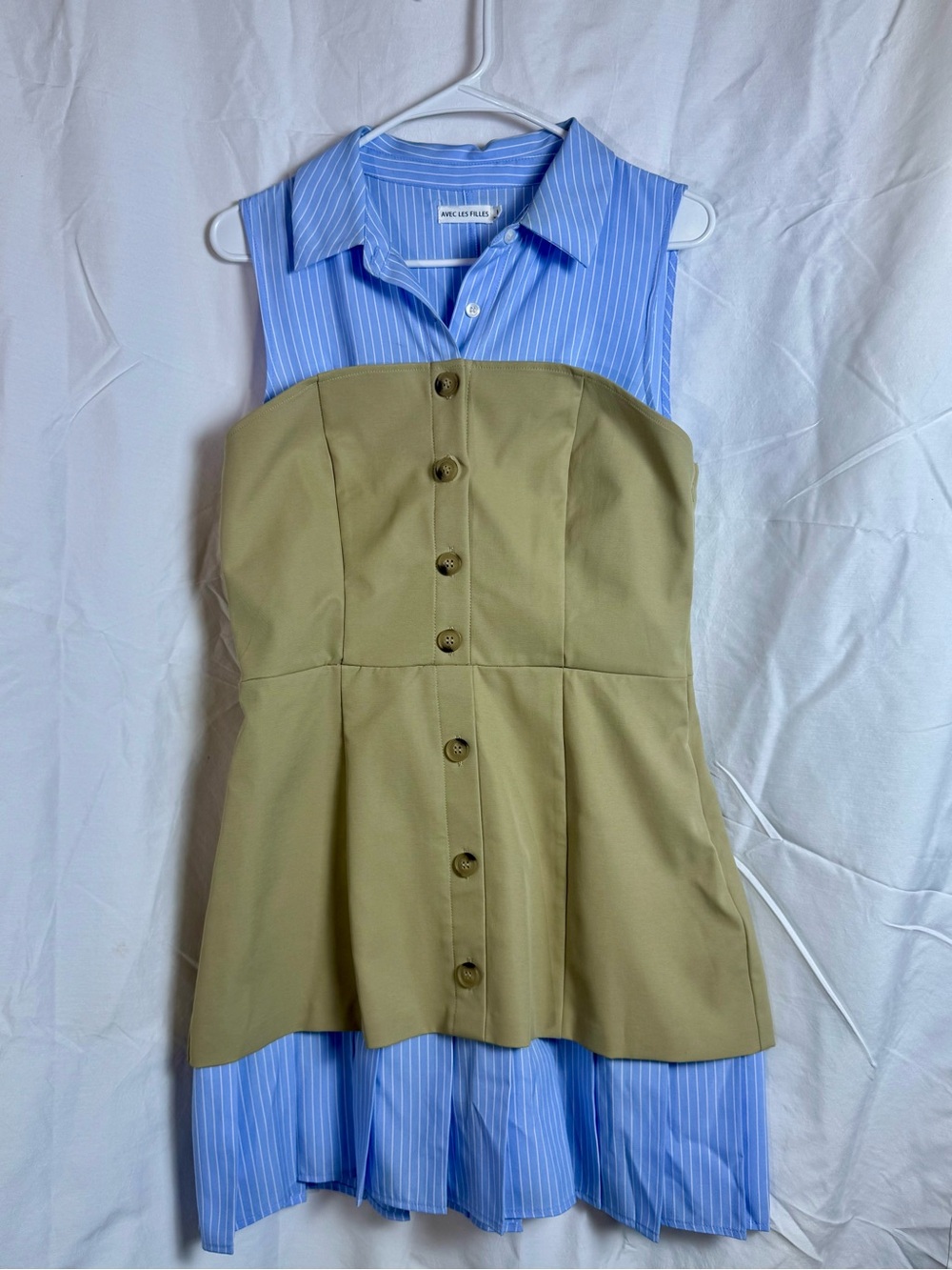 Avec Les Filles Sleeveless Mixed Media Shirtdress | Suit-Inspired Mini Dress